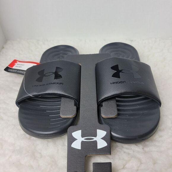 Under Armour Ansa Mens Size 7 Sandals Black White Fixed Strap Slide - Picture 1 of 5